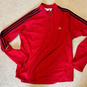 Adidas Men's Large Red Climalite Quarter Zip Pullover 3-Stripes Training Top